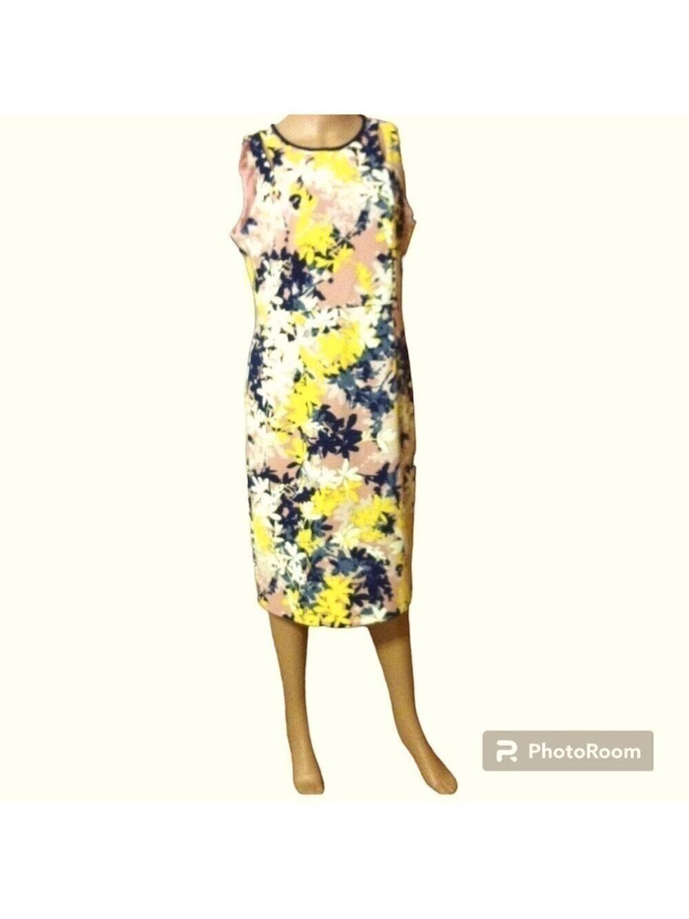 Phase 7 Seven Floral Sheath Dress Pink/Navy/Yellow Size 16